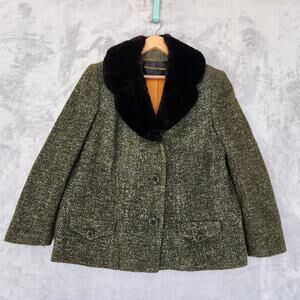 Vintage Abraham Straus Wool Jacket Womens Medium Real Fur Collar Button Front